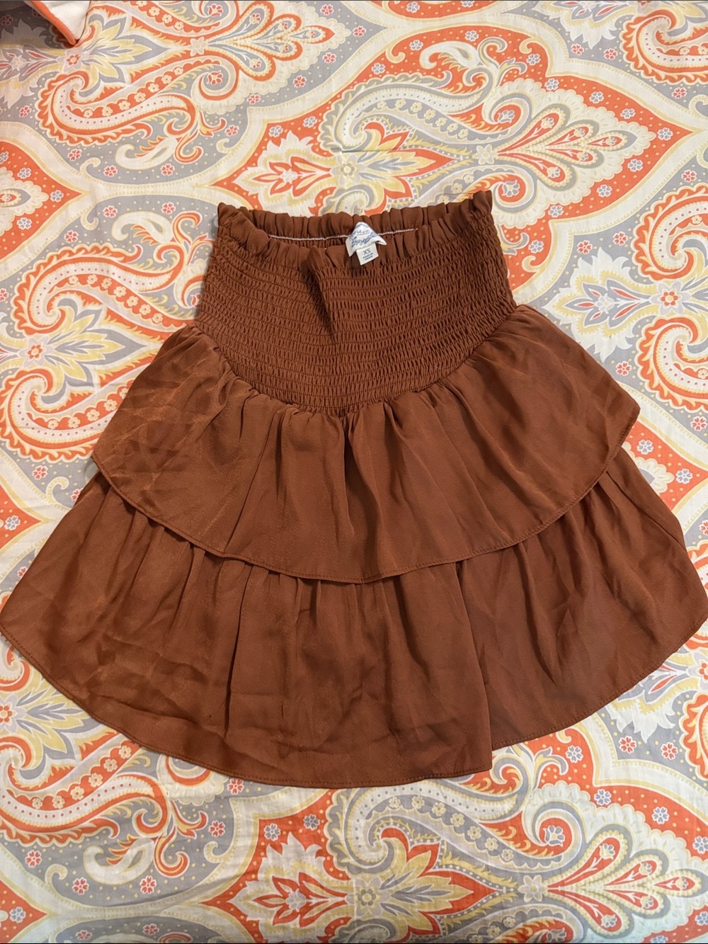Tiered Smocked Rust Brown Mini Skirt
